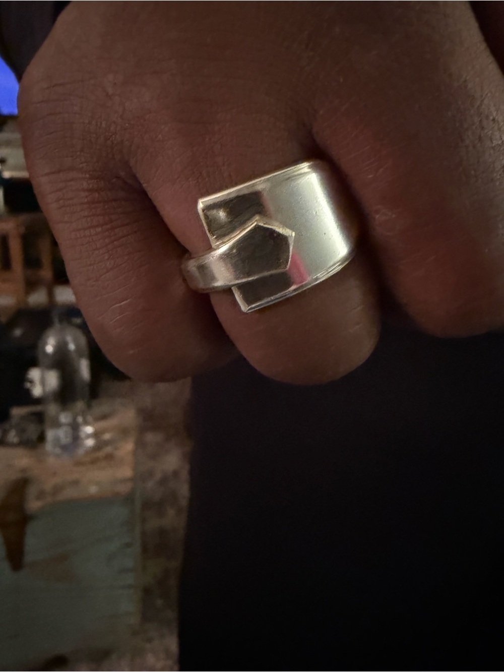 Handmade from vintage silverware Geometric Men's Statement Ring size 11.5
